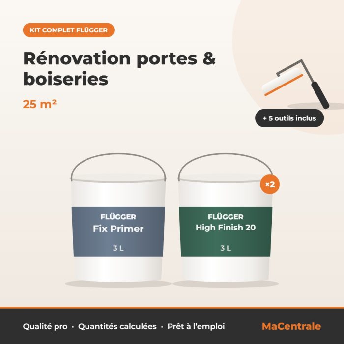 Kit Rénovation portes & boiseries – 25 m² – kit peinture Flügger MaCentrale