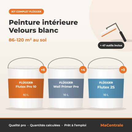 Kit Peinture intérieure Velours blanc – 86–120 m² au sol – kit peinture Flügger MaCentrale
