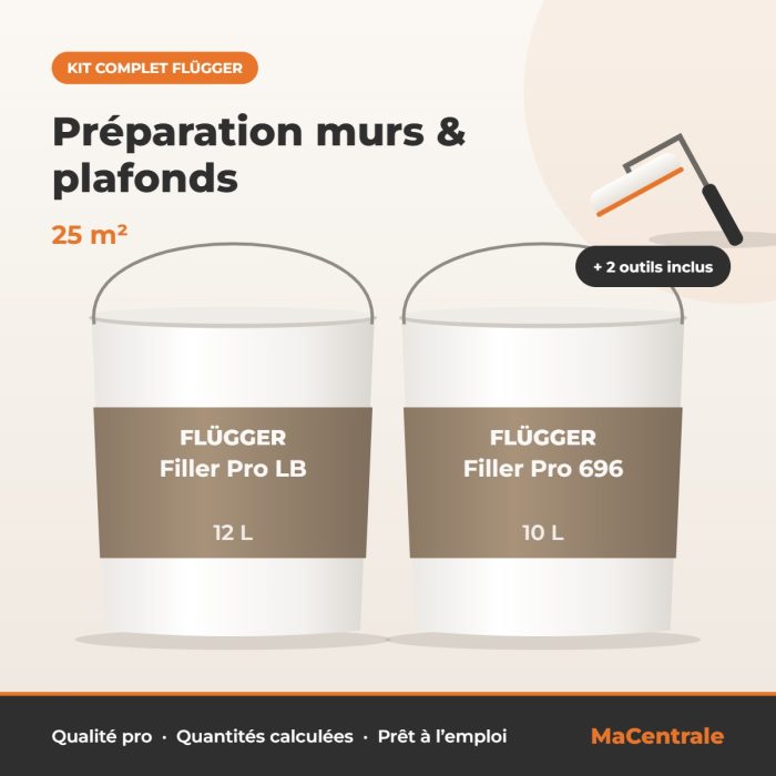 Kit Préparation murs & plafonds – 25 m² Kit Préparation murs & plafonds – 25 m² – kit peinture Flügger MaCentrale