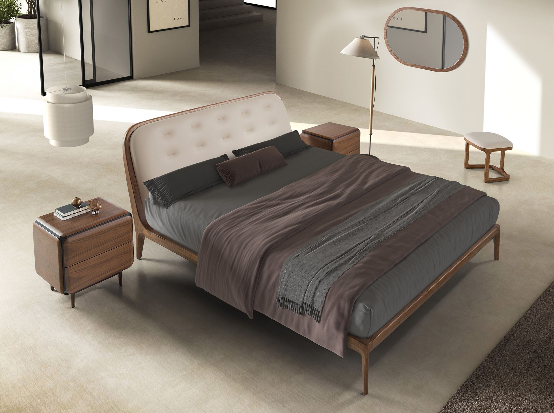Banquette en similicuir couleur sable – Angel Cerdá