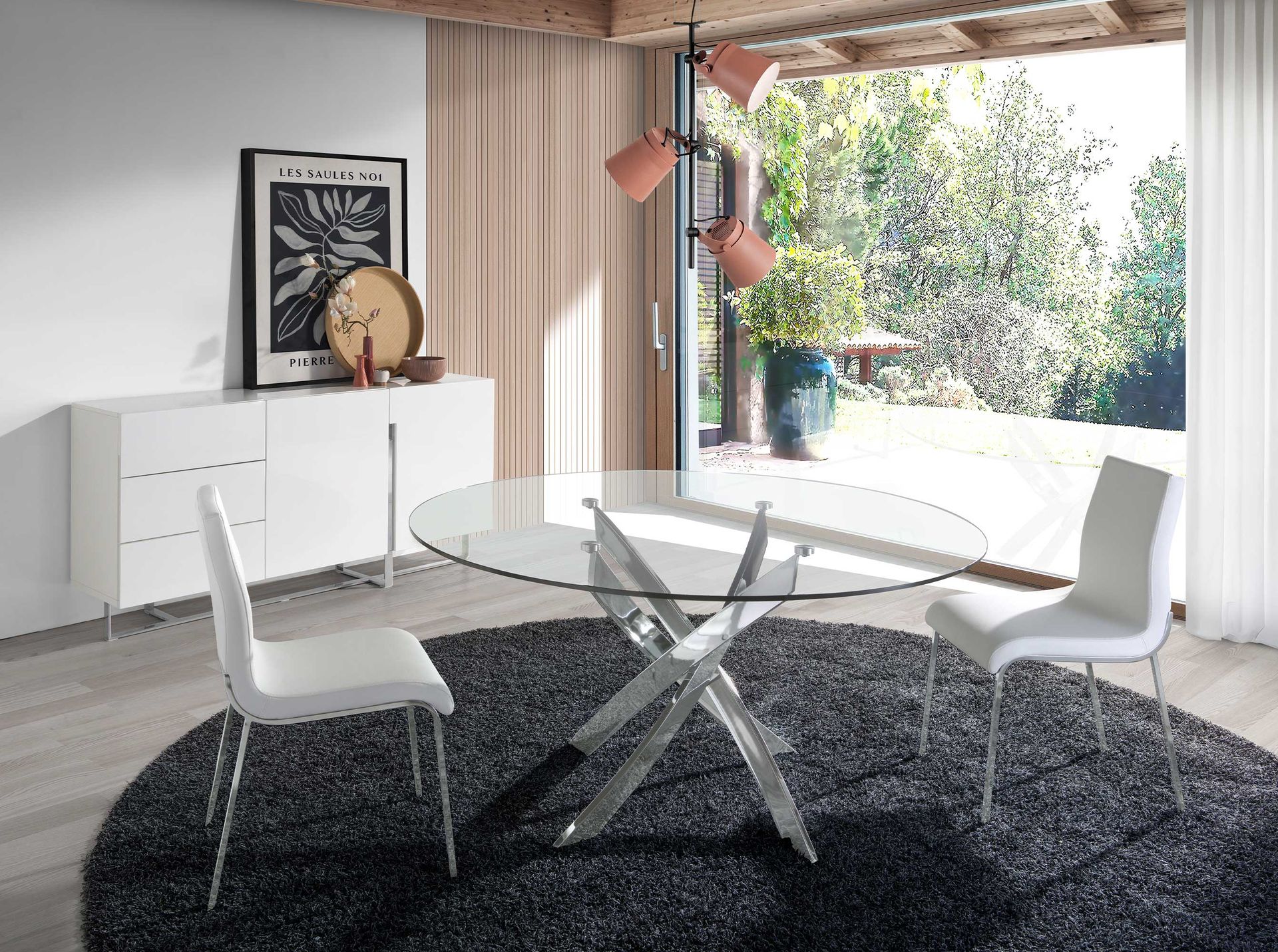 Buffet en bois blanc et acier chromé – Angel Cerdá