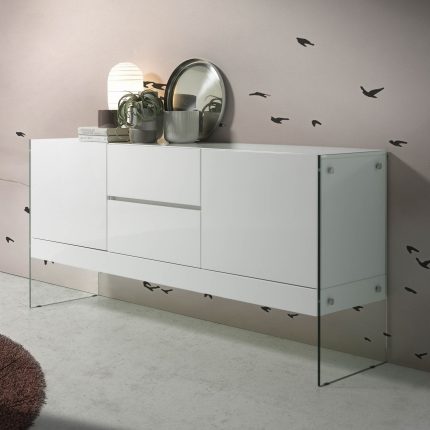 Buffet en bois blanc et verre trempé – Angel Cerdá