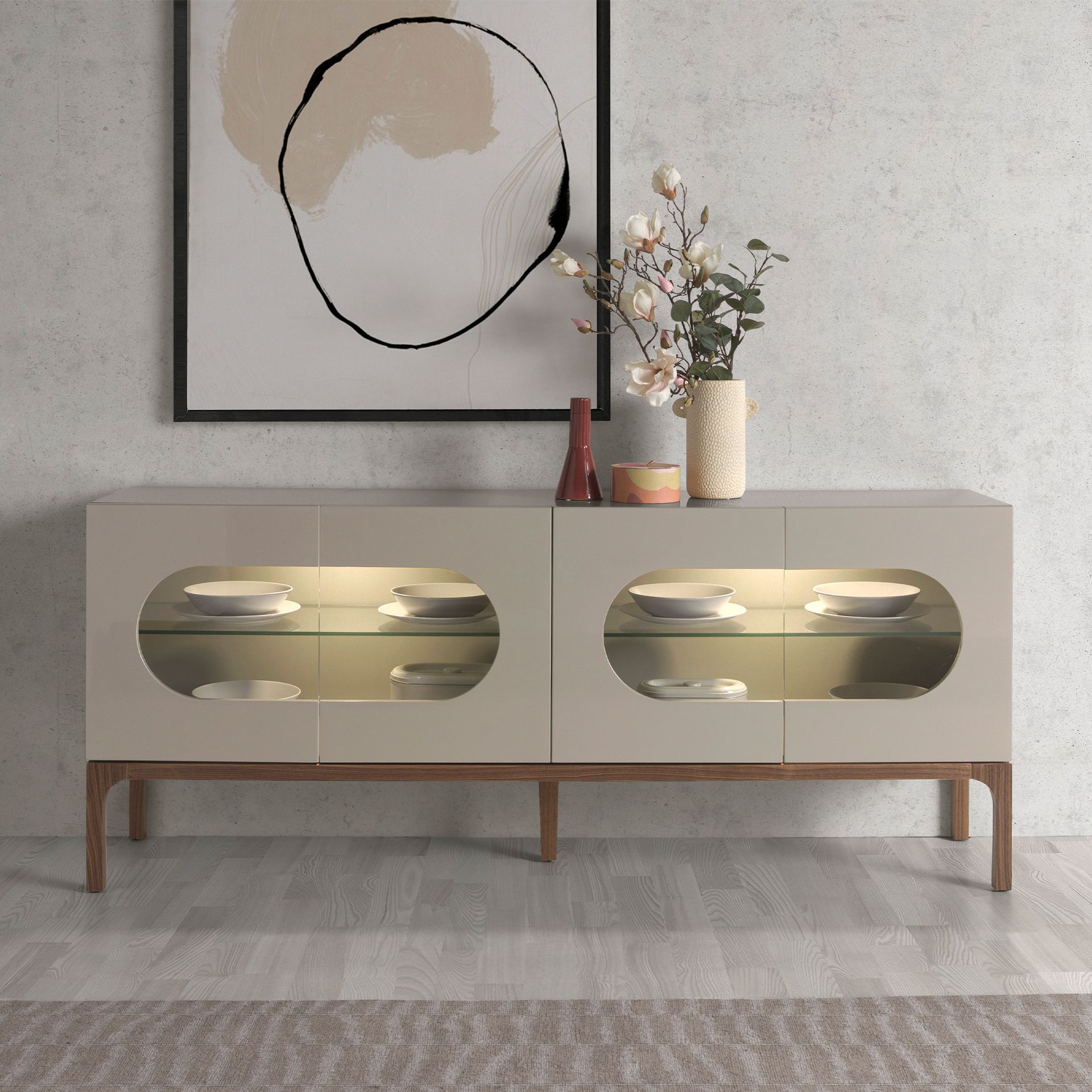 Buffet en noyer et gris avec éclairage intérieur – Angel Cerdá