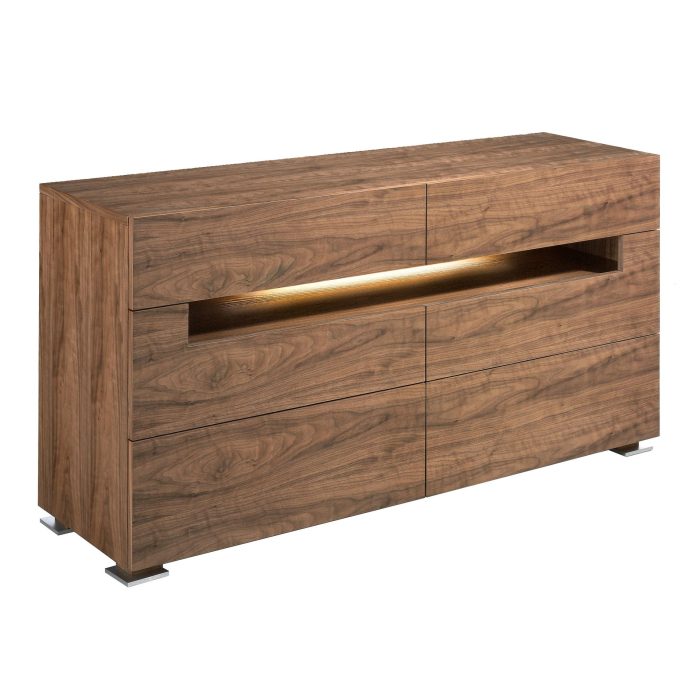 Buffet noyer et acier poli avec éclairage intérieur – Angel Cerdá