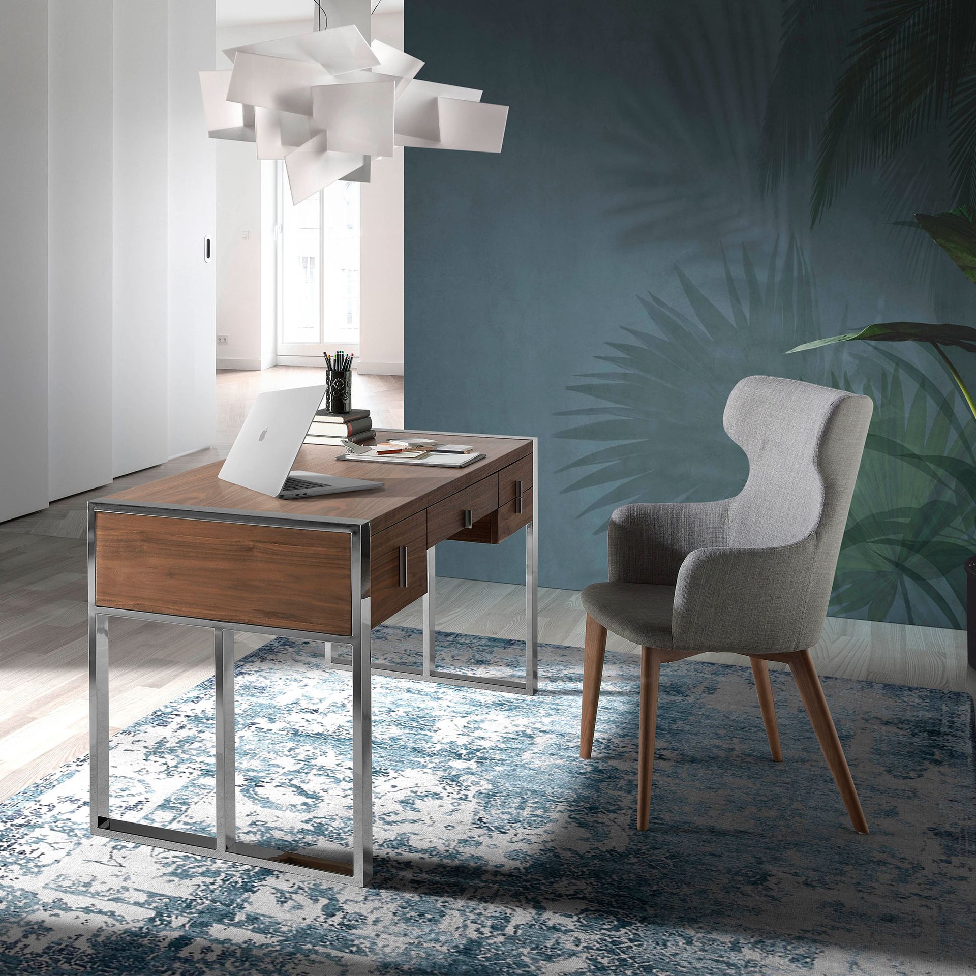 Bureau en noyer et acier chromé – Angel Cerdá