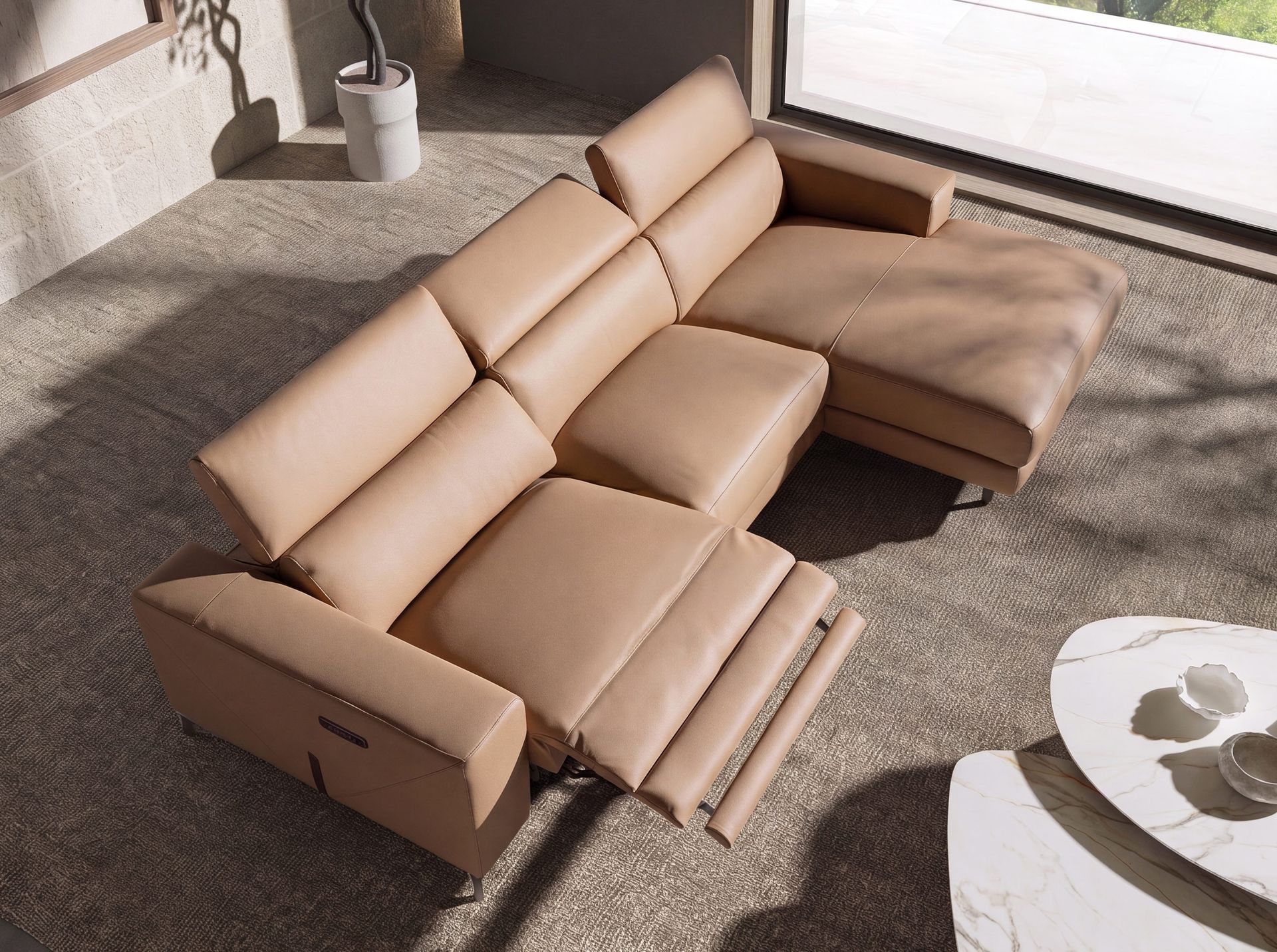 Canapé chaise longue relax droite en cuir marron – Angel Cerdá