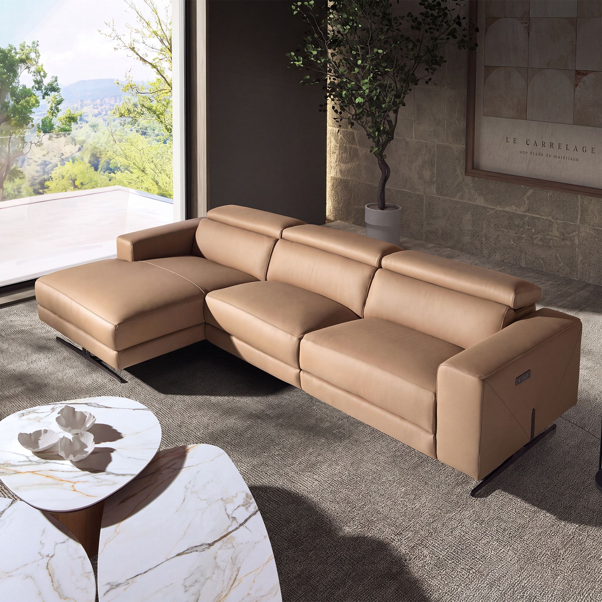 Canapé chaise longue relax gauche en cuir marron – Angel Cerdá