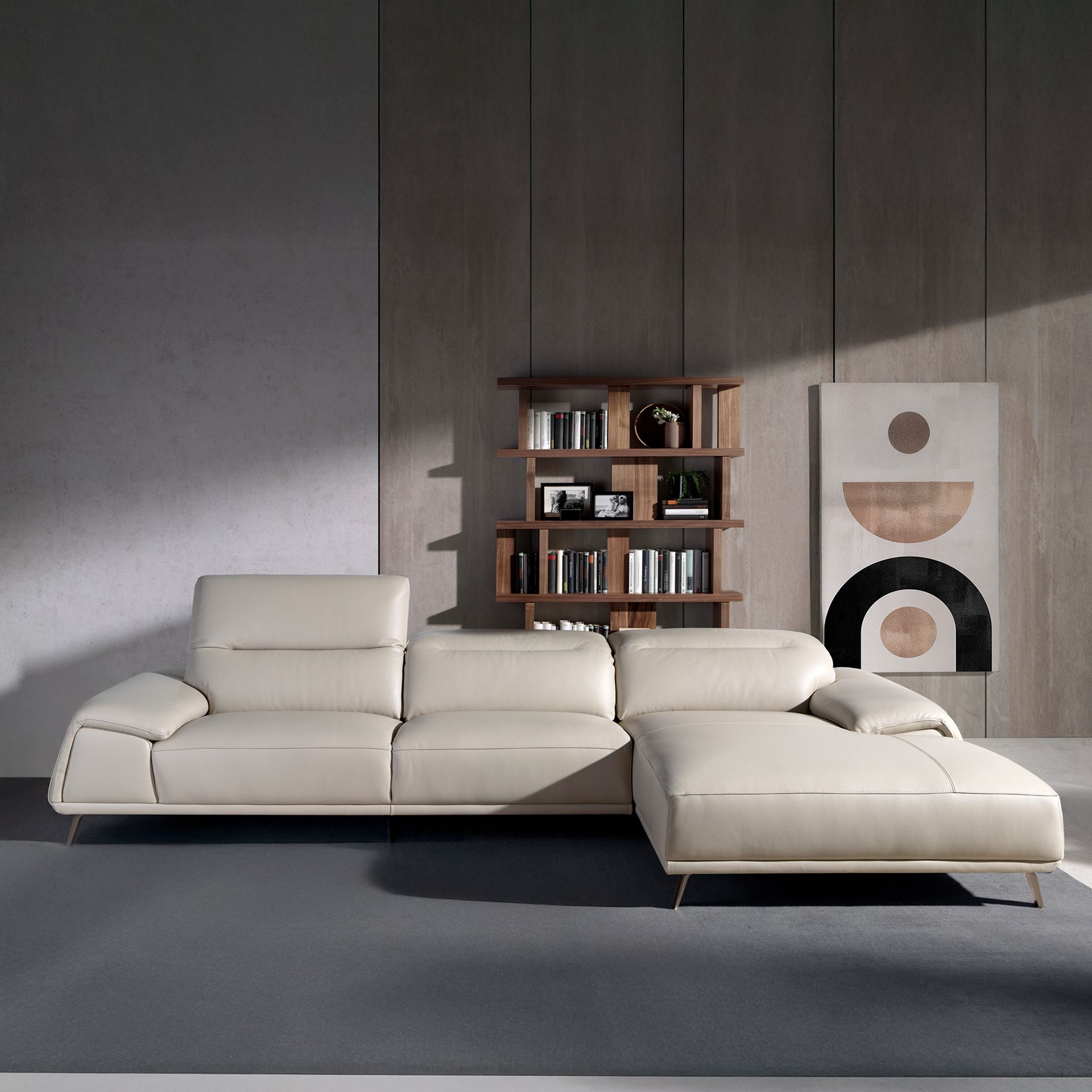 Canapé d'angle droite en cuir gris taupe – Angel Cerdá