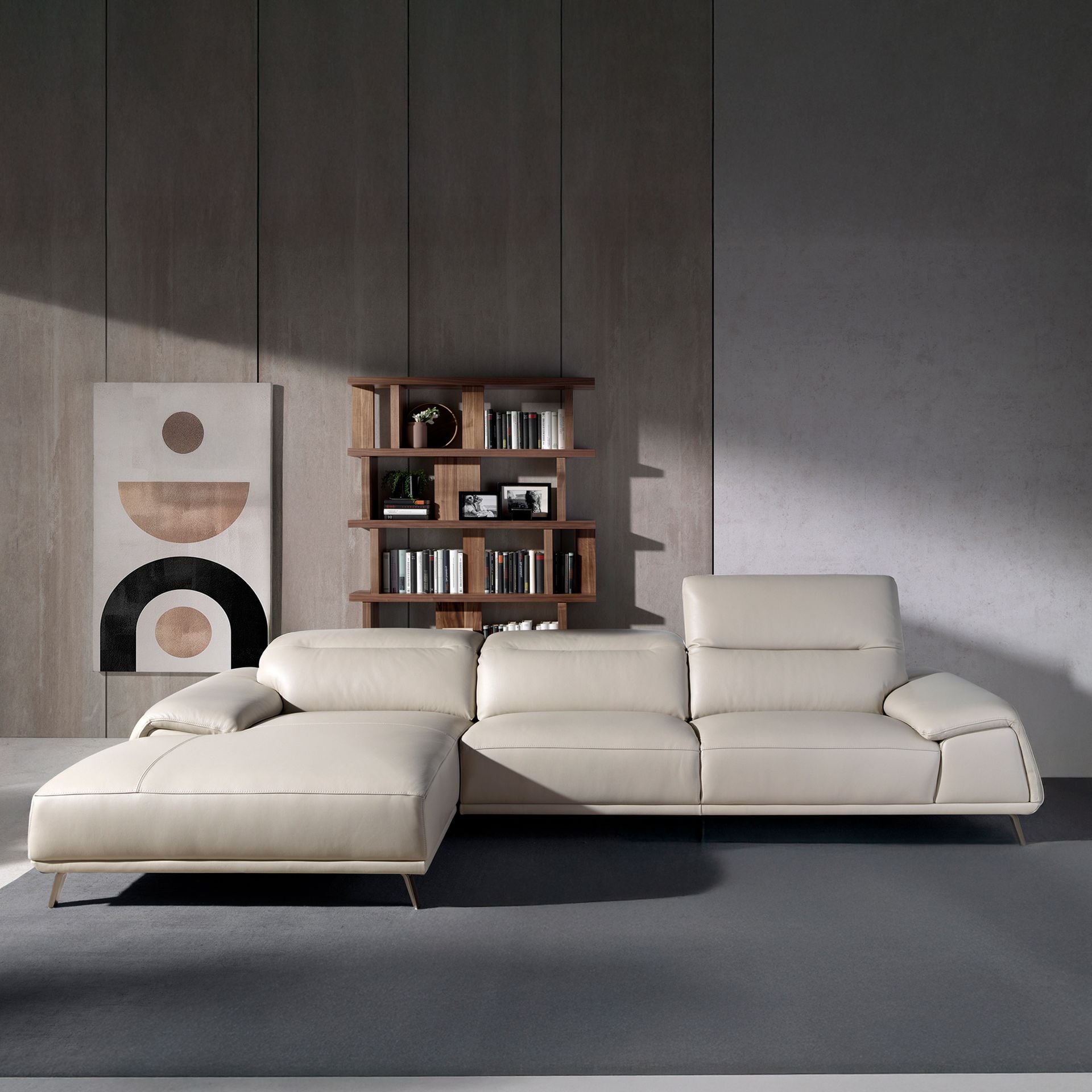 Canapé d'angle gauche en cuir gris taupe – Angel Cerdá