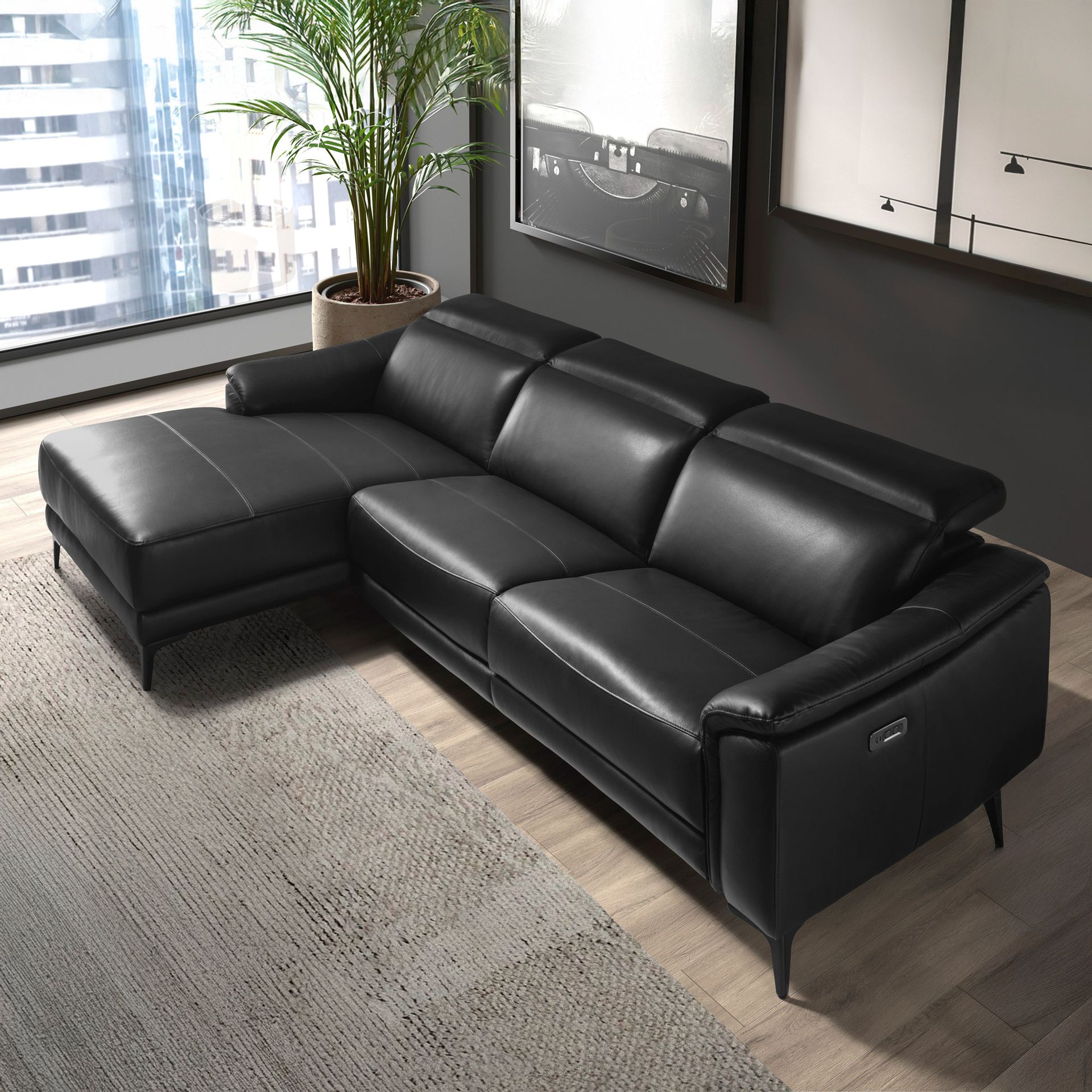 Canapé d'angle relax gauche en cuir noir – Angel Cerdá