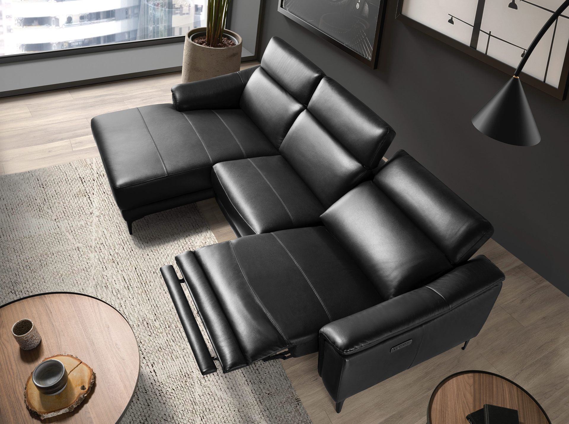Canapé d'angle relax gauche en cuir noir – Angel Cerdá