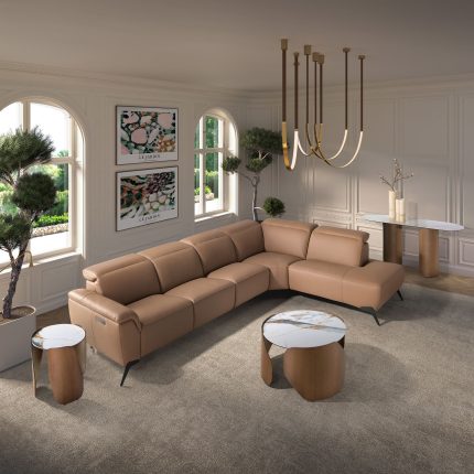 Canapé d´angle relax modulaire droit en cuir marron – Angel Cerdá