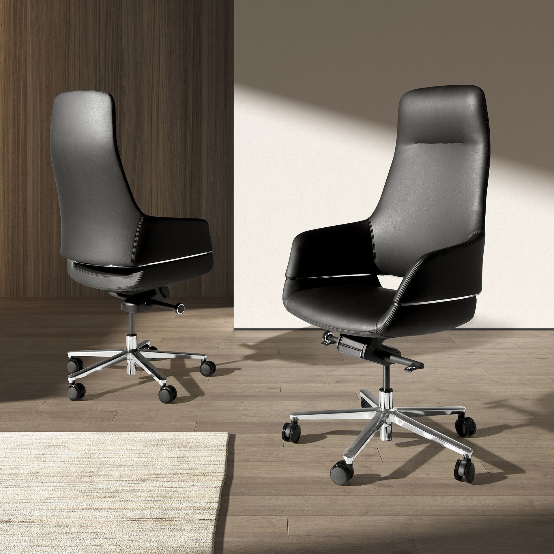 Chaise de bureau pivotante en similicuir noir – Angel Cerdá