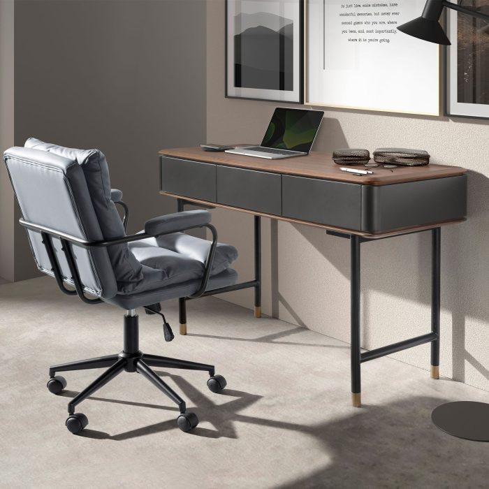 Console rectangulaire en noyer, bois gris foncé mat et acier noir – Angel Cerdá