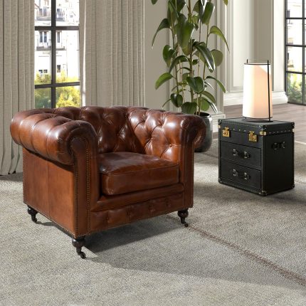 Fauteuil Chester en cuir brun cognac – Angel Cerdá