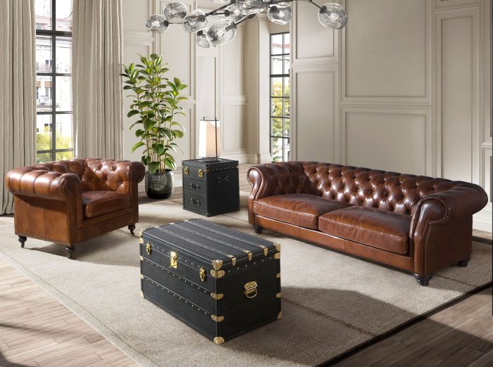 Fauteuil Chester en cuir brun cognac – Angel Cerdá