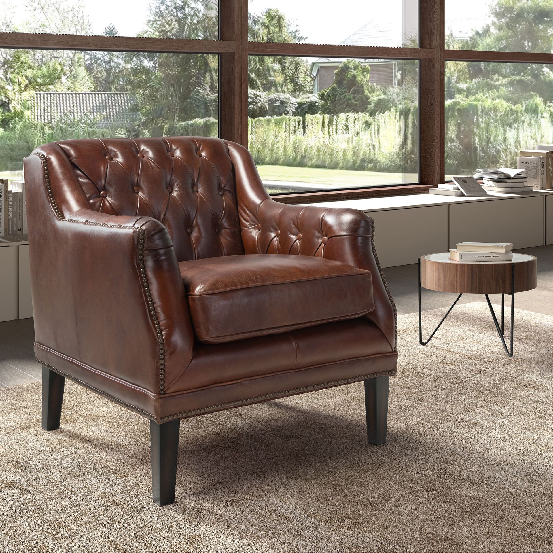 Fauteuil Chester en cuir marron cognac – Angel Cerdá