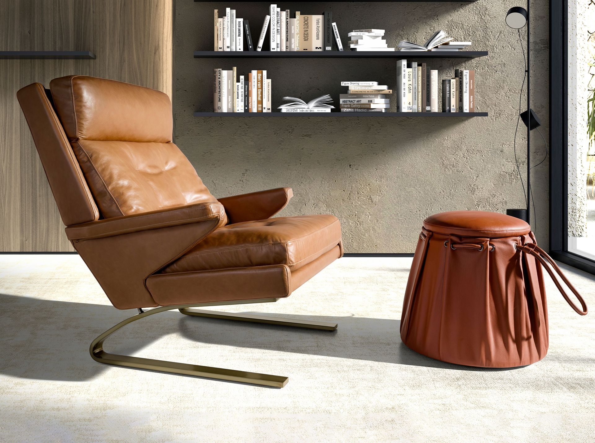 Fauteuil en cuir camel – Angel Cerdá