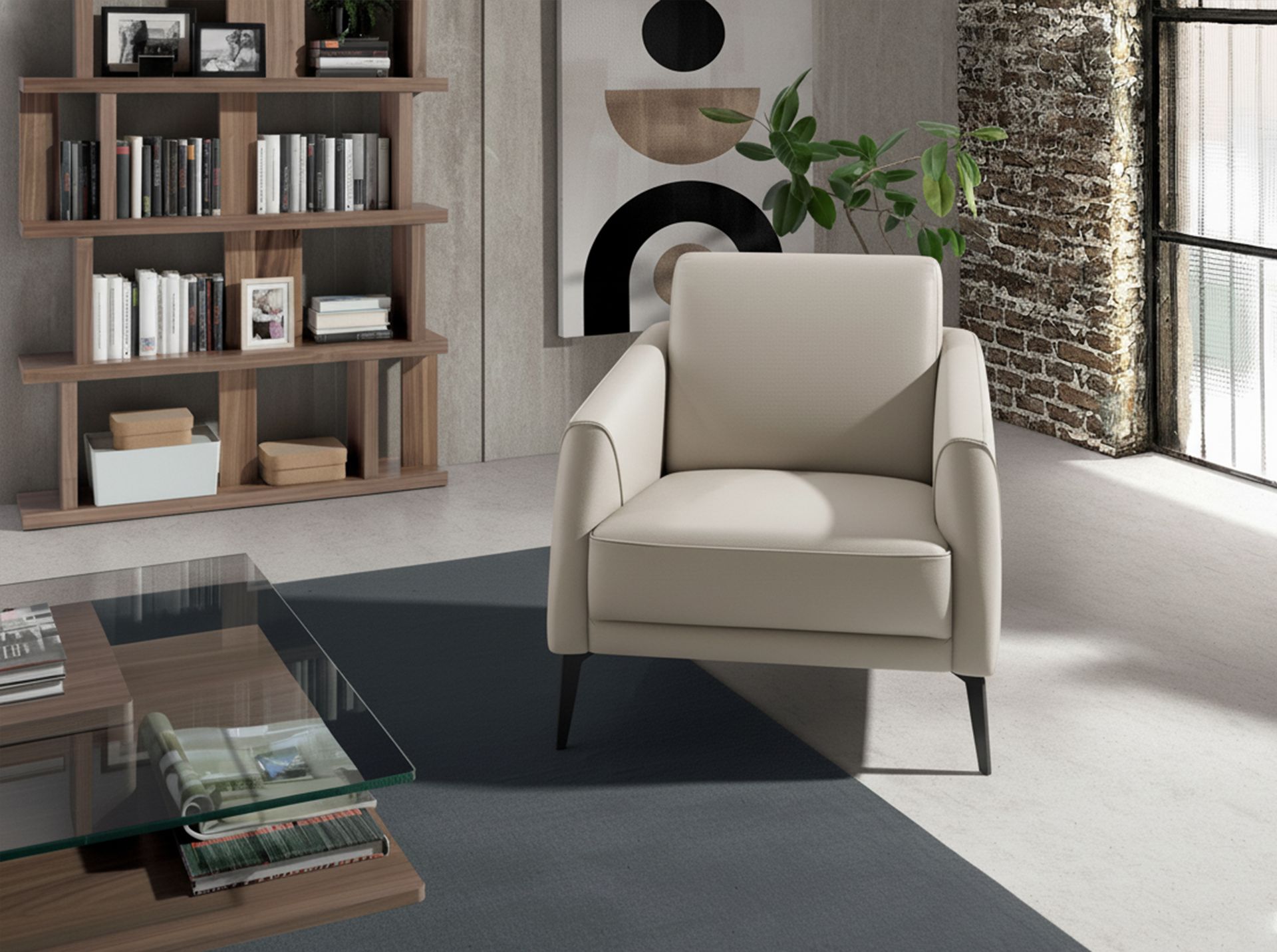 Fauteuil en cuir gris taupe – Angel Cerdá