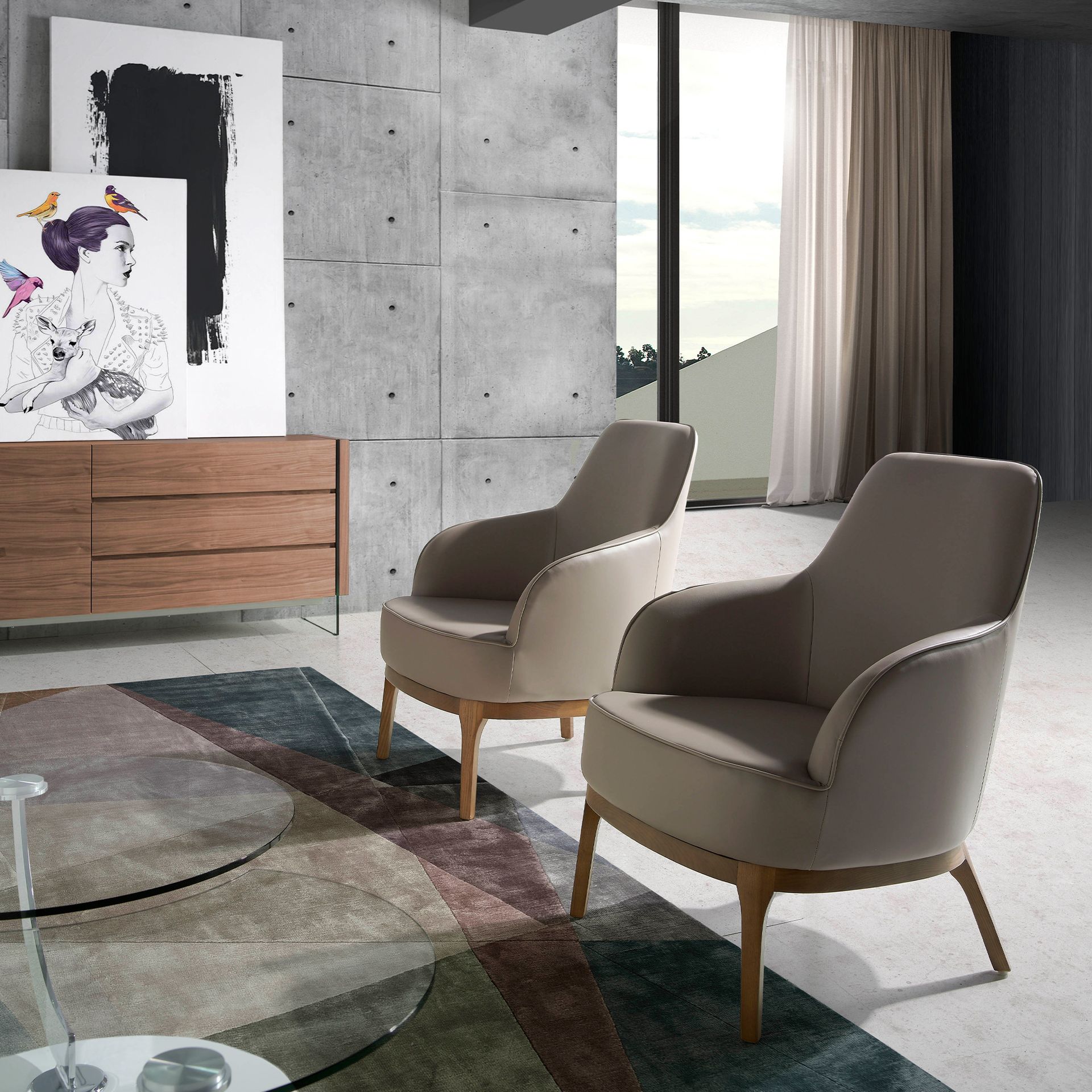 Fauteuil en similicuir gris taupe – Angel Cerdá