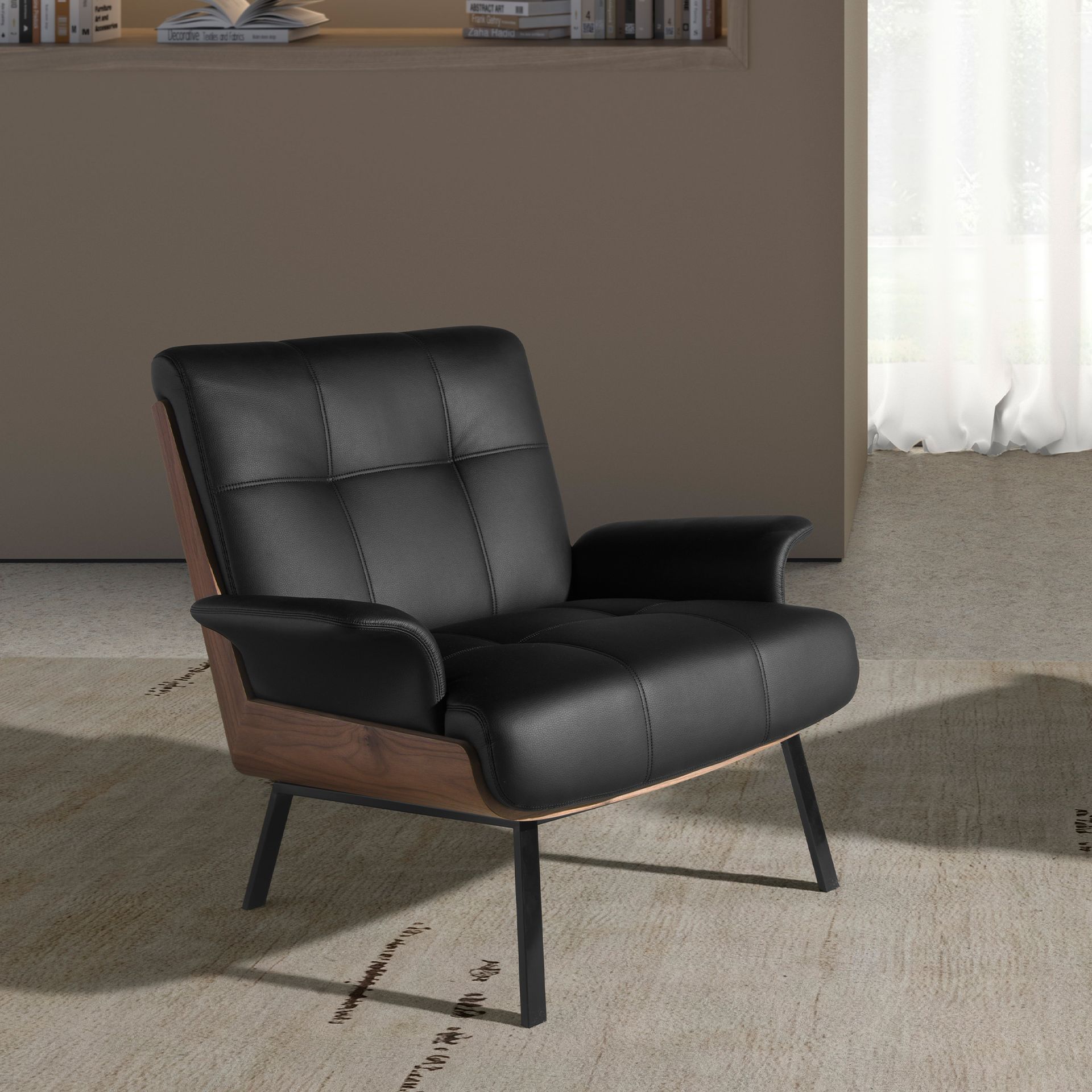 Fauteuil en similicuir noir et noyer – Angel Cerdá