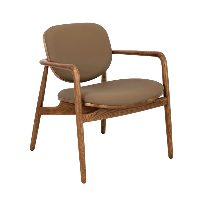 Fauteuil en similicuir taupe et noyer – Angel Cerdá