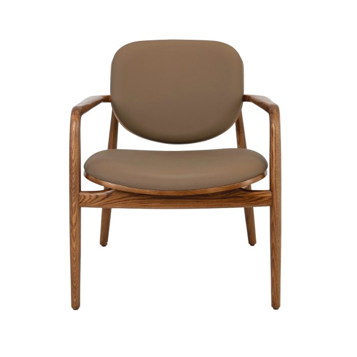 Fauteuil en similicuir taupe et noyer – Angel Cerdá