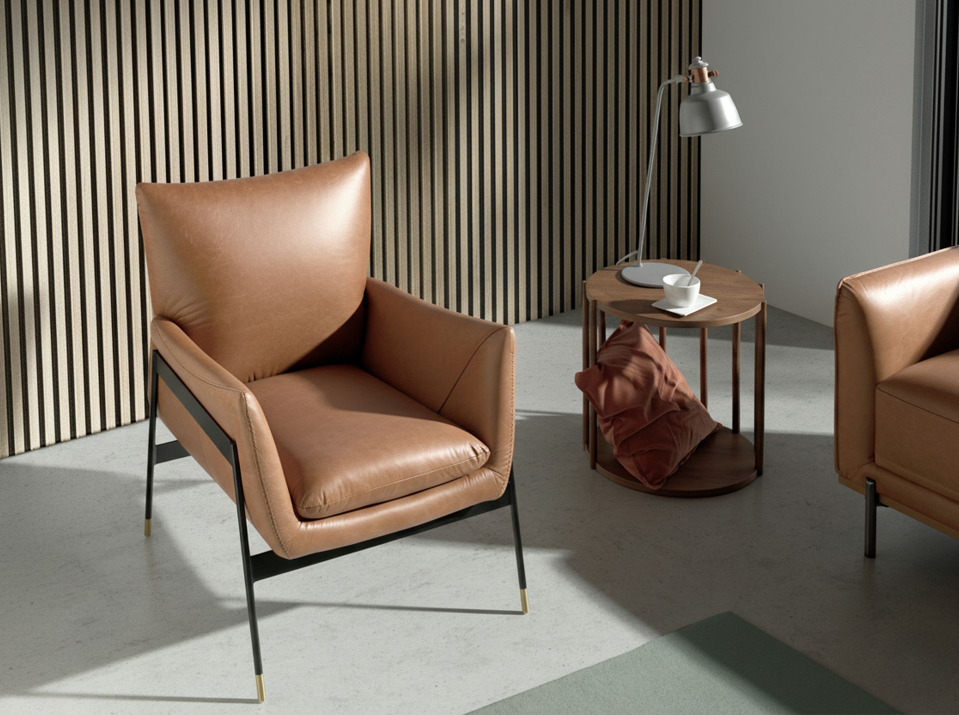 Fauteuil pivotant en cuir brun – Angel Cerdá