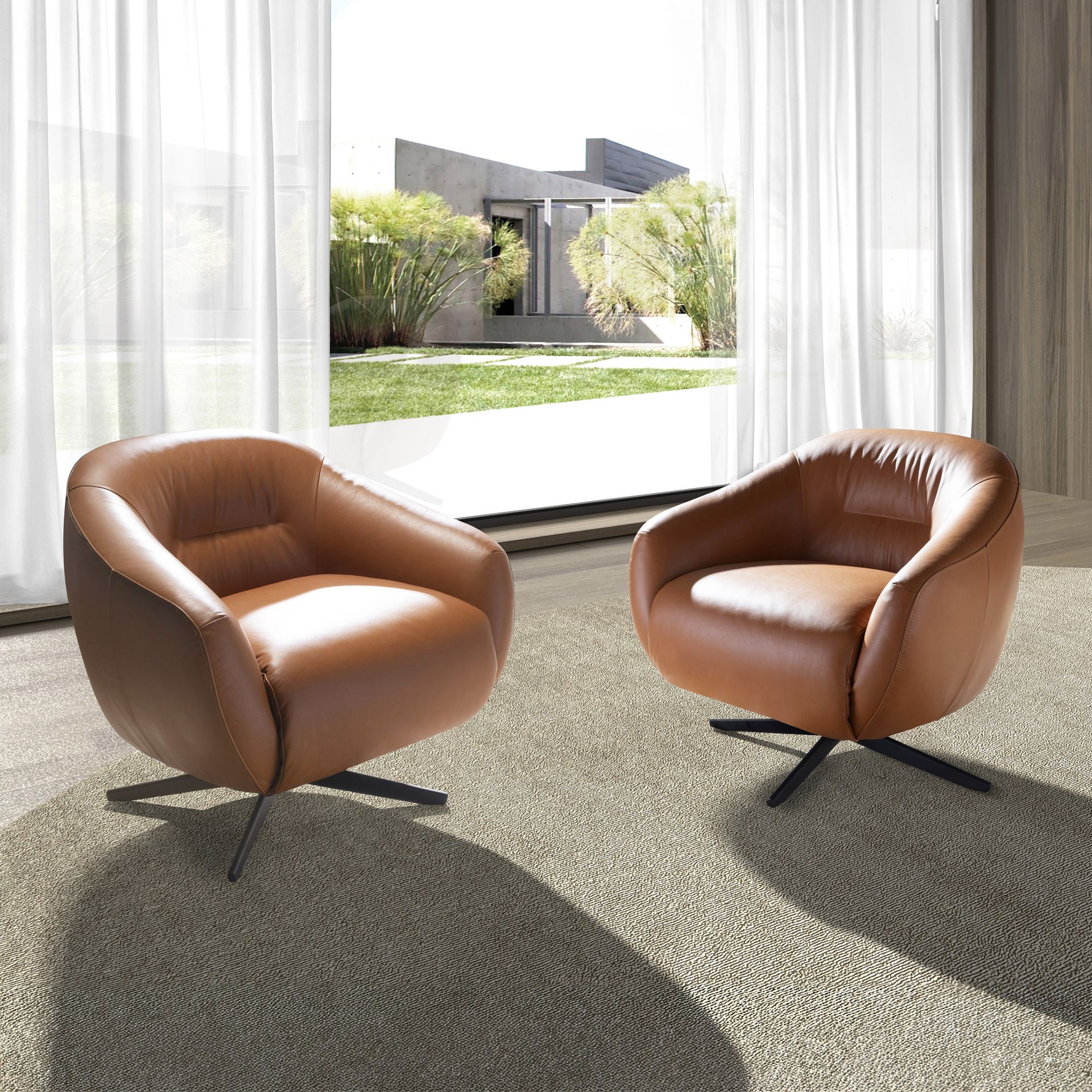 Fauteuil pivotant en cuir brun – Angel Cerdá