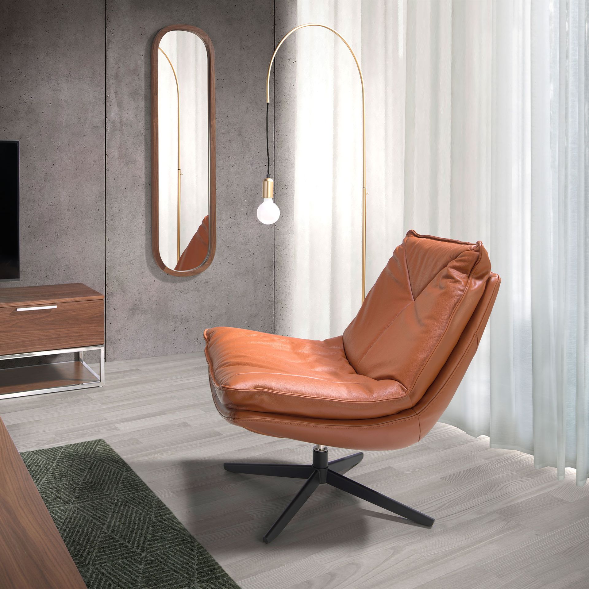 Fauteuil pivotant en cuir marron – Angel Cerdá