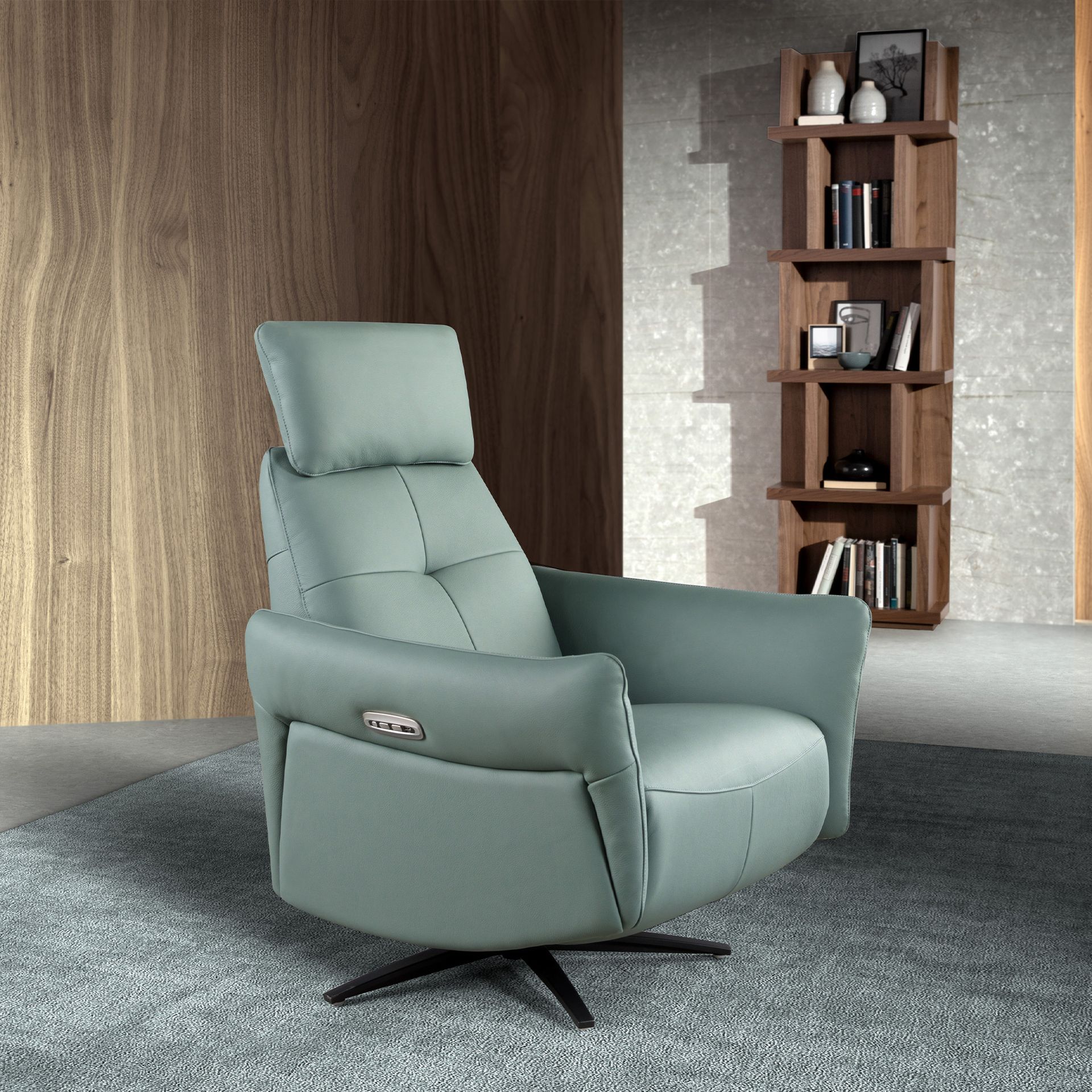 Fauteuil relax pivotant en cuir vert turquoise – Angel Cerdá
