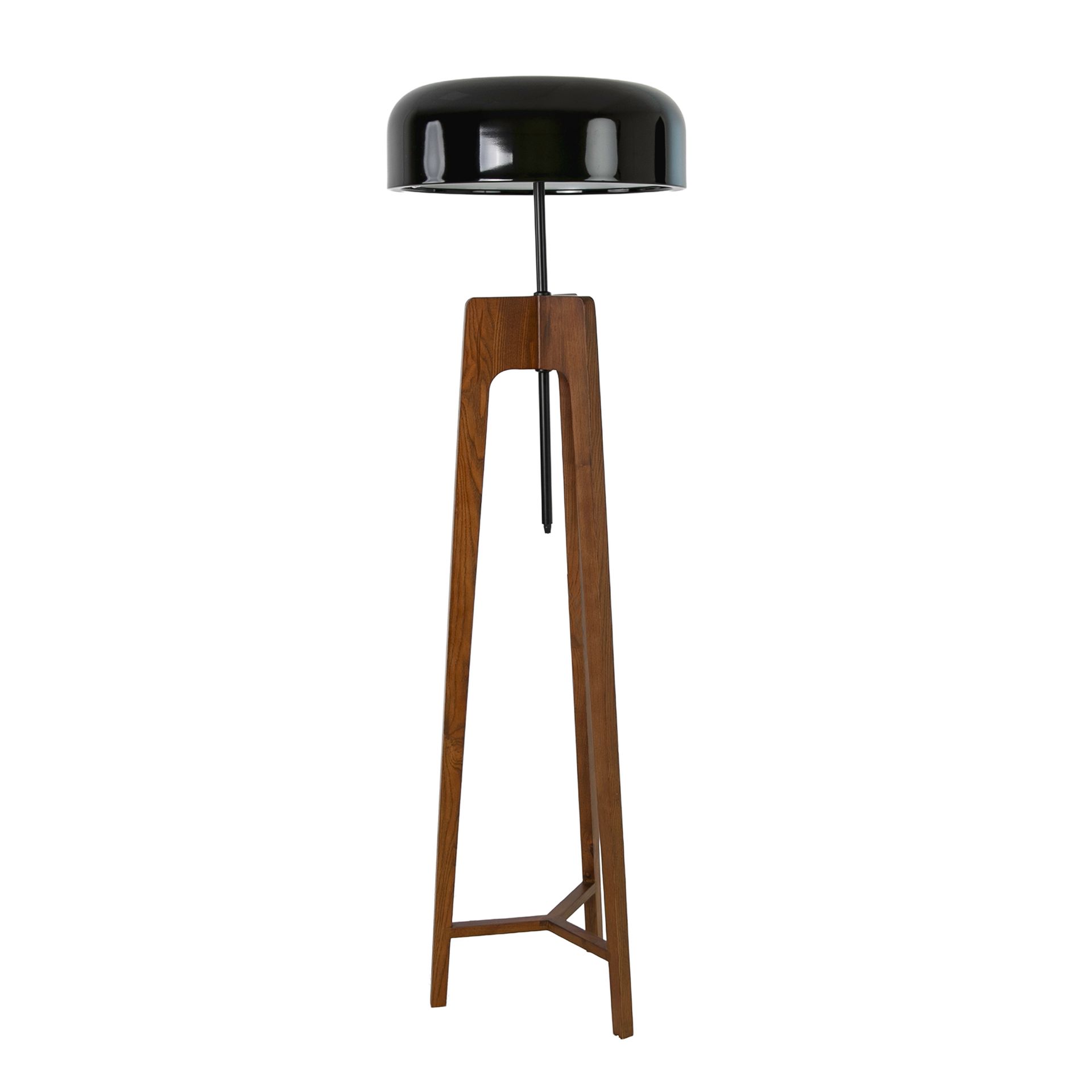 Lampadaire en aluminium noir et blanc et bois de pin couleur noyer – Angel Cerdá