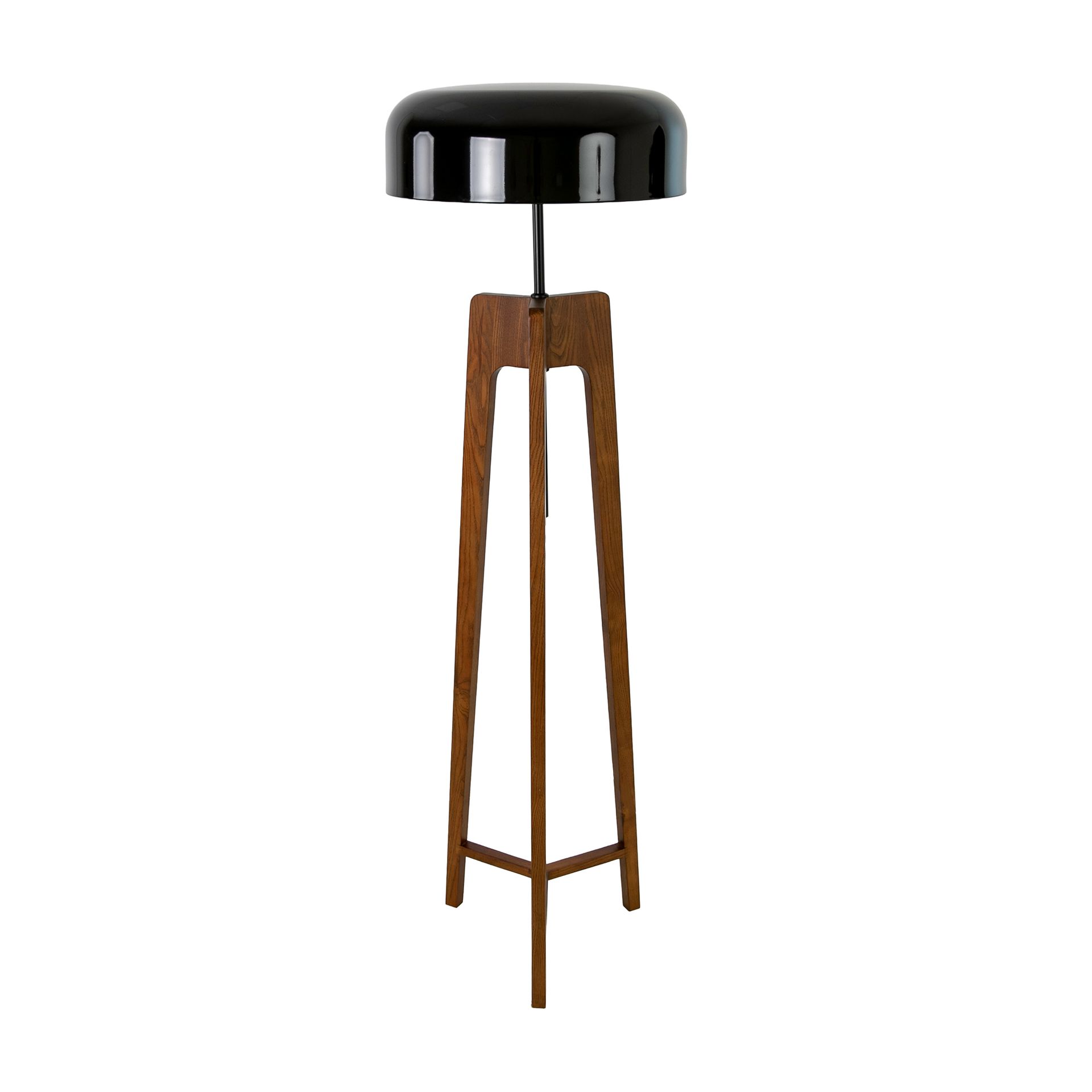 Lampadaire en aluminium noir et blanc et bois de pin couleur noyer – Angel Cerdá