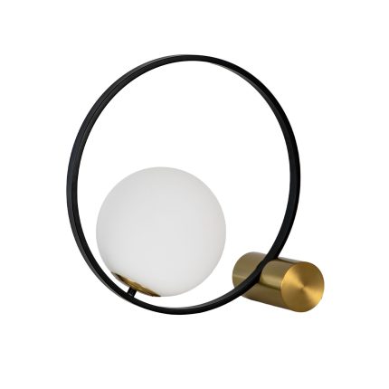 Lampe de table en verre blanc et acier noir avec base en acier poli doré – Angel Cerdá
