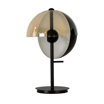 Lampe de table en verre fumé ambre et acier noir et blanc avec base en acier noir – Angel Cerdá
