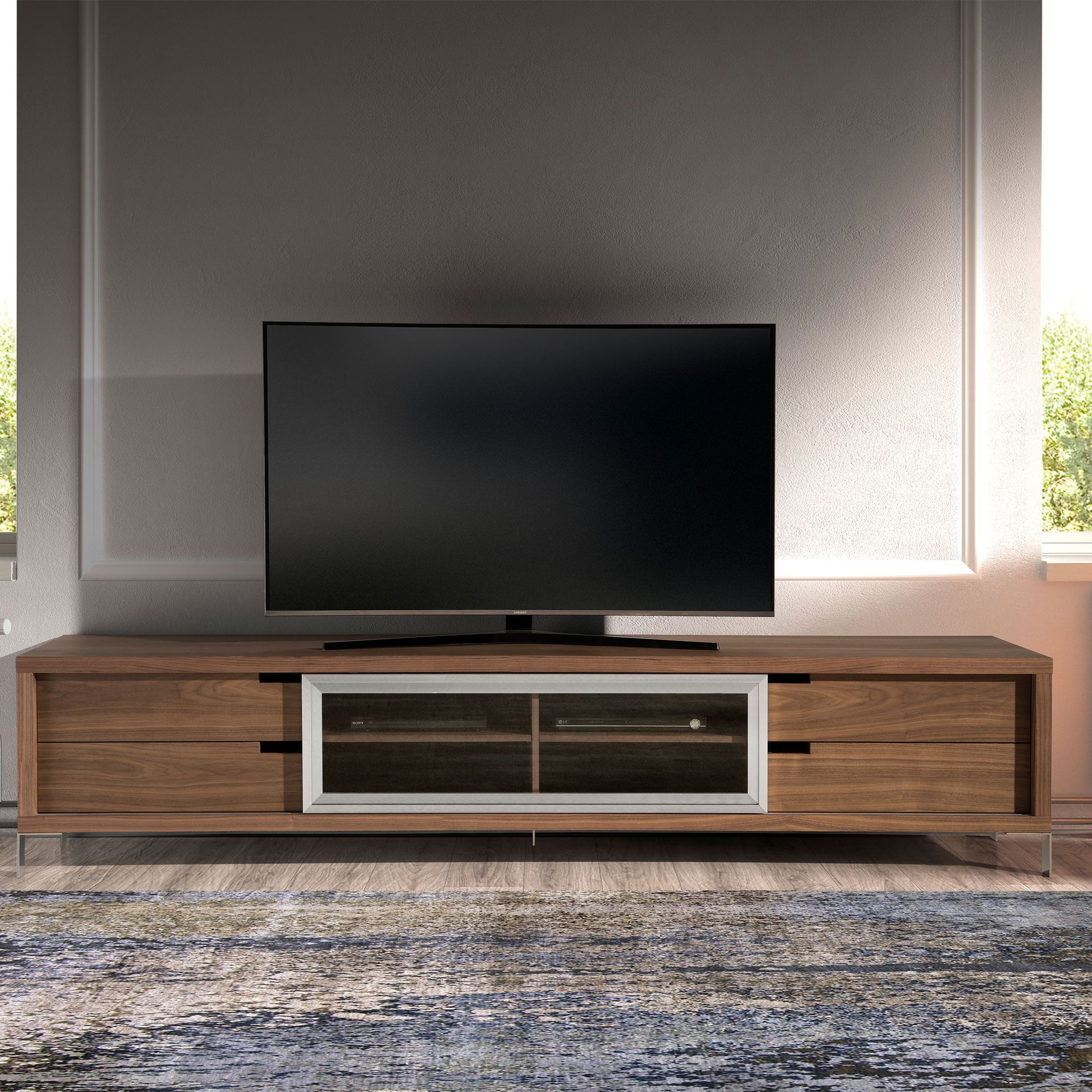 Meuble TV noyer et acier chromé – Angel Cerdá