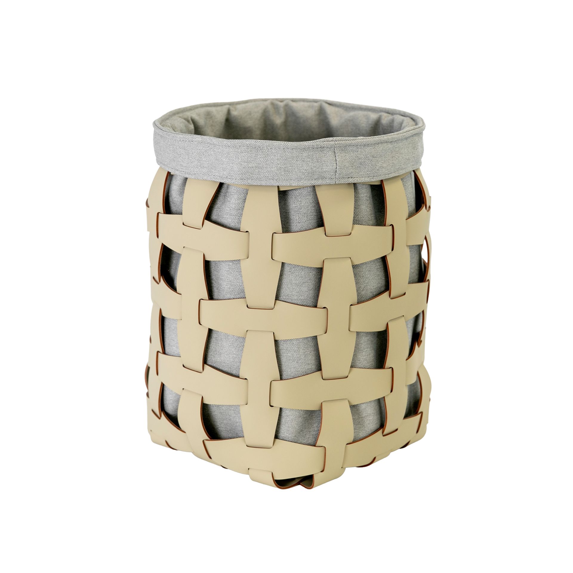 Panier de rangement décoratif cylindrique en cuir régénéré couleur sable – Angel Cerdá