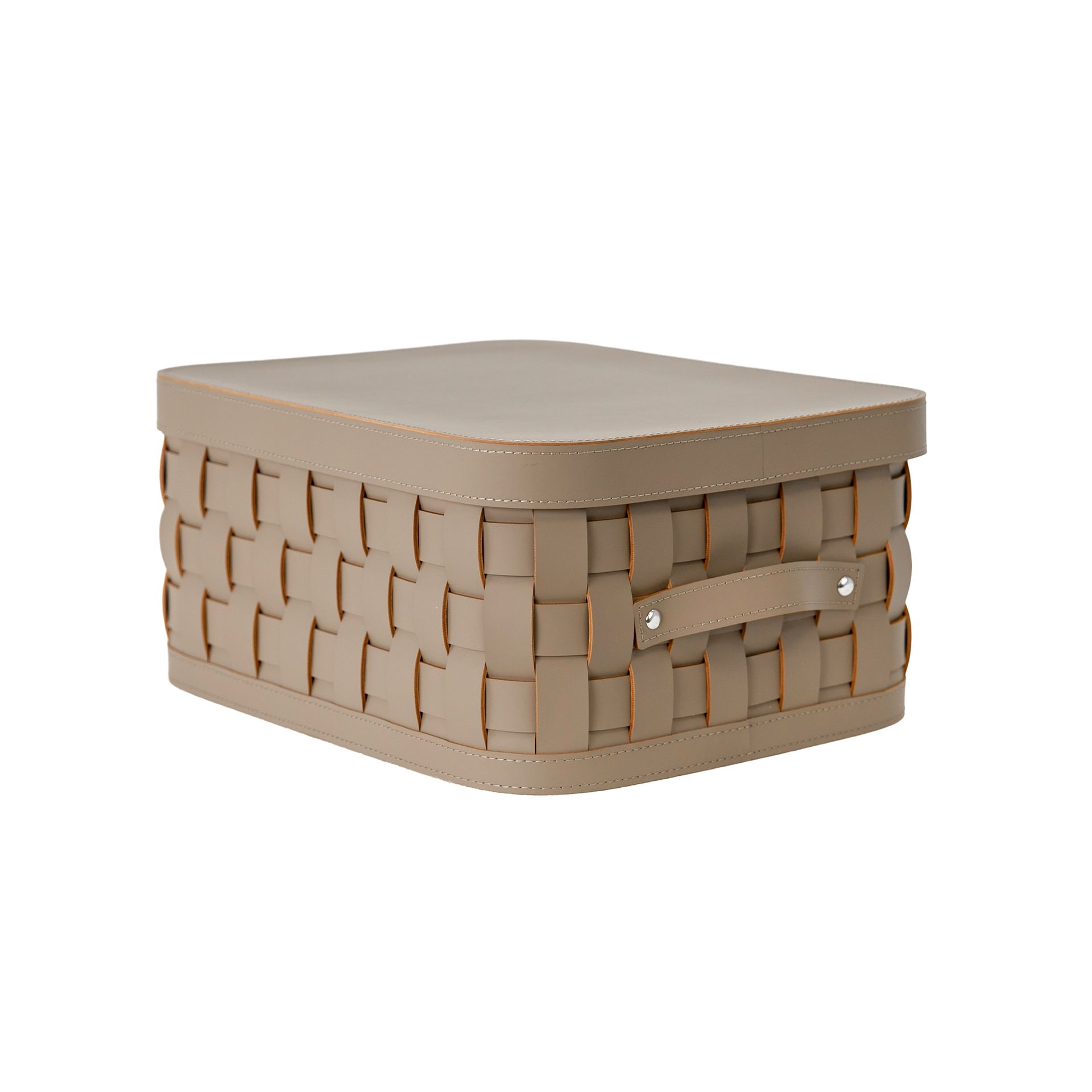 Panier de rangement décoratif rectangulaire en cuir régénéré vison foncé avec couvercle – Angel Cerdá
