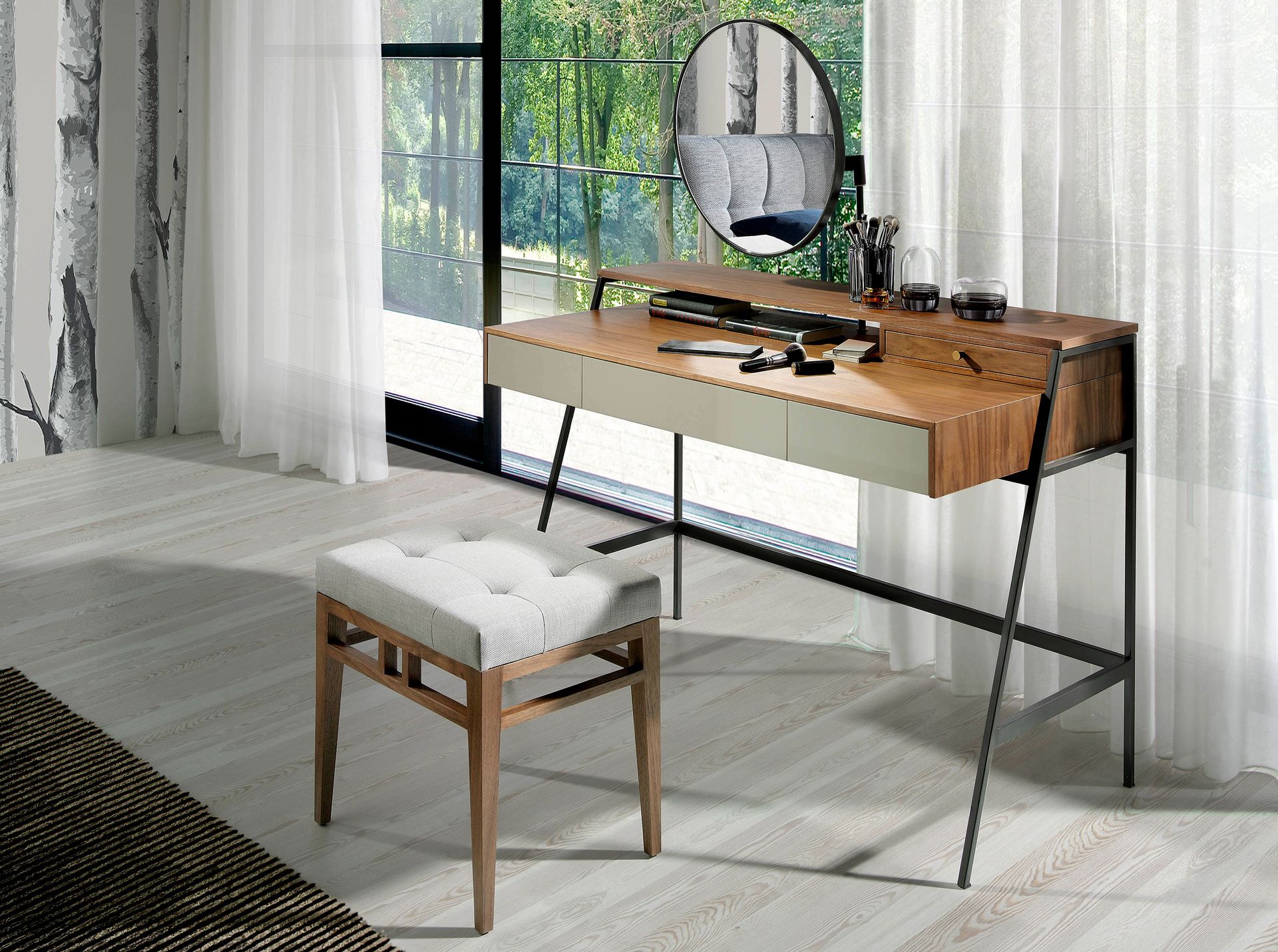Tabouret en tissu gris – Angel Cerdá