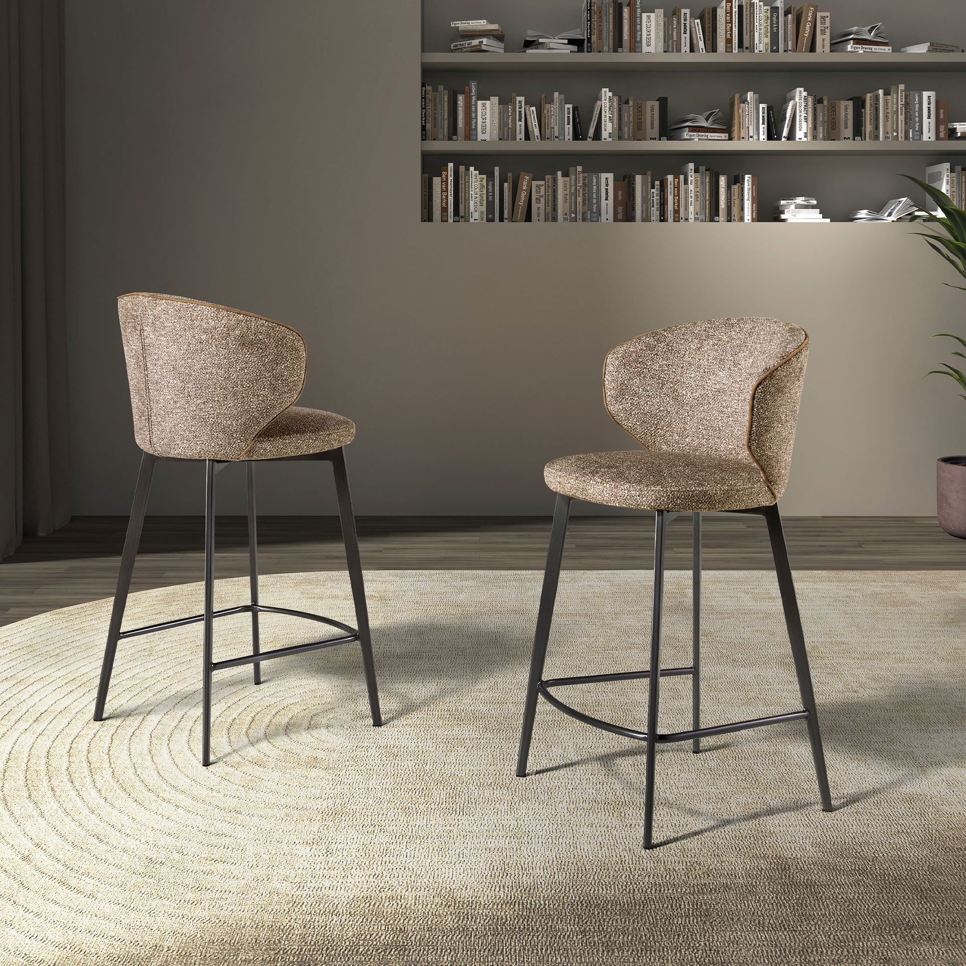 Tabouret en tissu marron chiné – Angel Cerdá